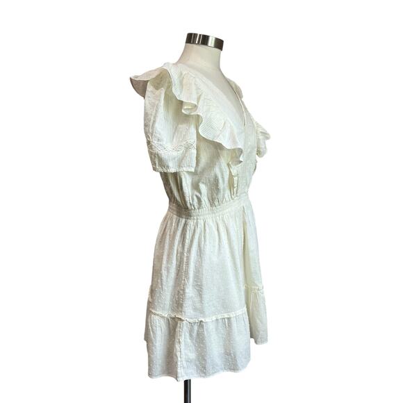Lauren Conrad V Neck Cream Ruffle Cottagecore Mini Dress Sz M - Picture 3 of 8